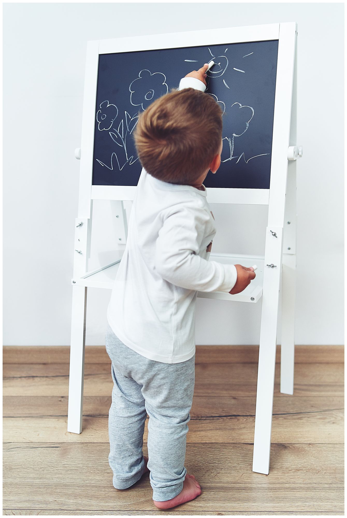 Izobraževalna dvostranska tabla: magnetna in kredna - suho brisanje, lesena, za otroke, zložljiva