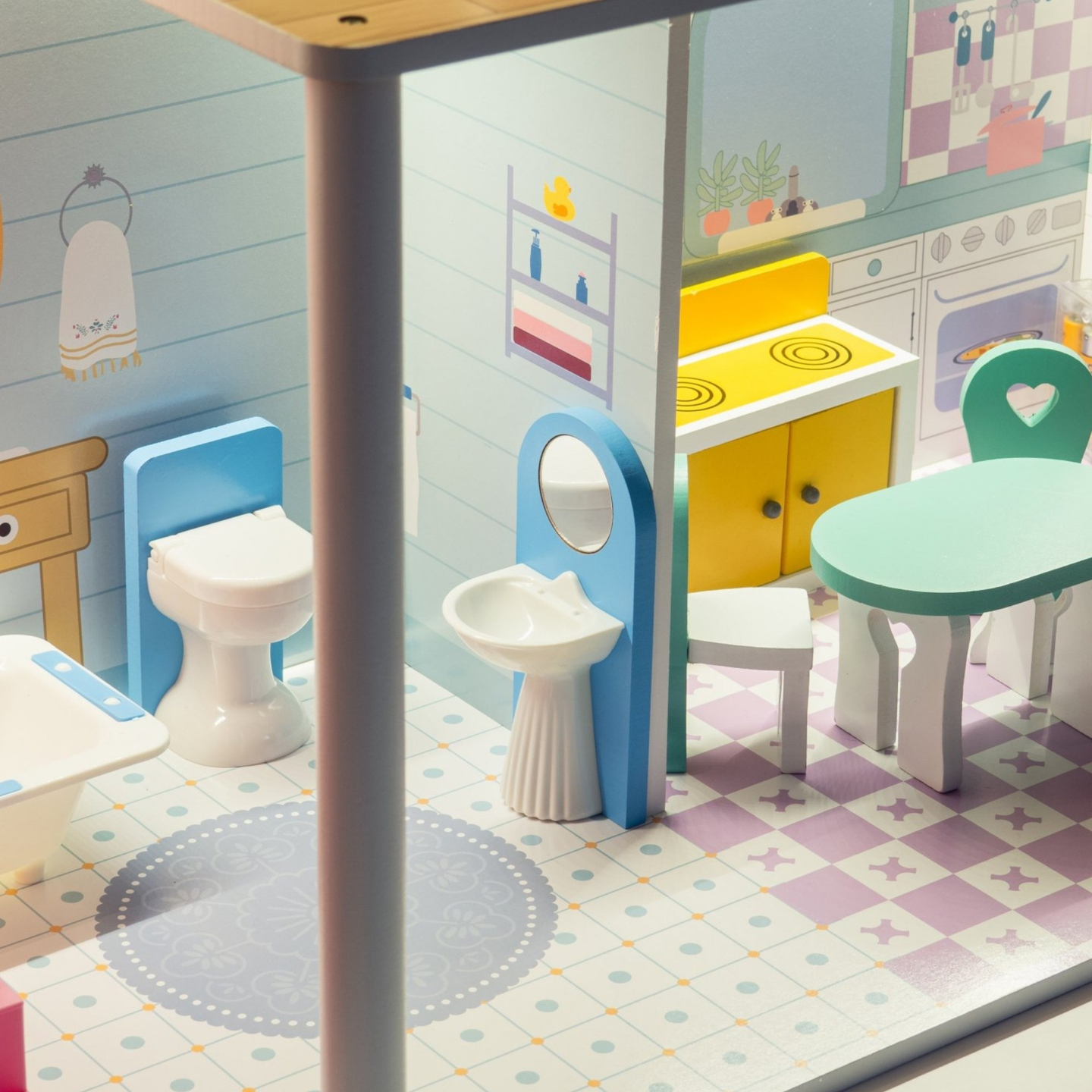 XXL Največja lesena hišica za lutke - 123 cm - LED osvetlitev - terasa, dodatki, vrt