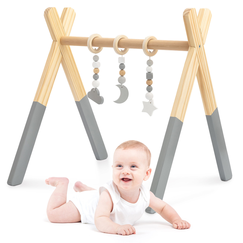 Leseno izobraževalno stojalo Baby Gym - siva barva