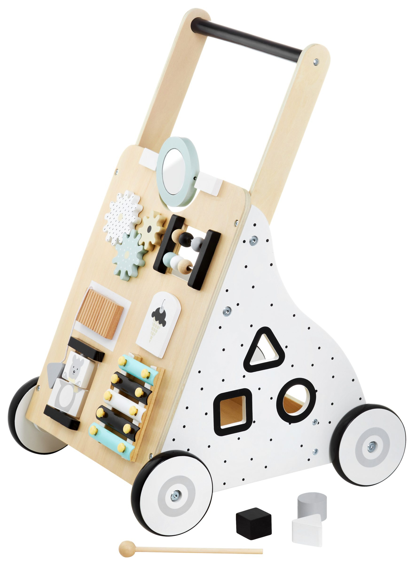 Lesena, izobraževalna otroška hojica / voziček - manipulativna tabla