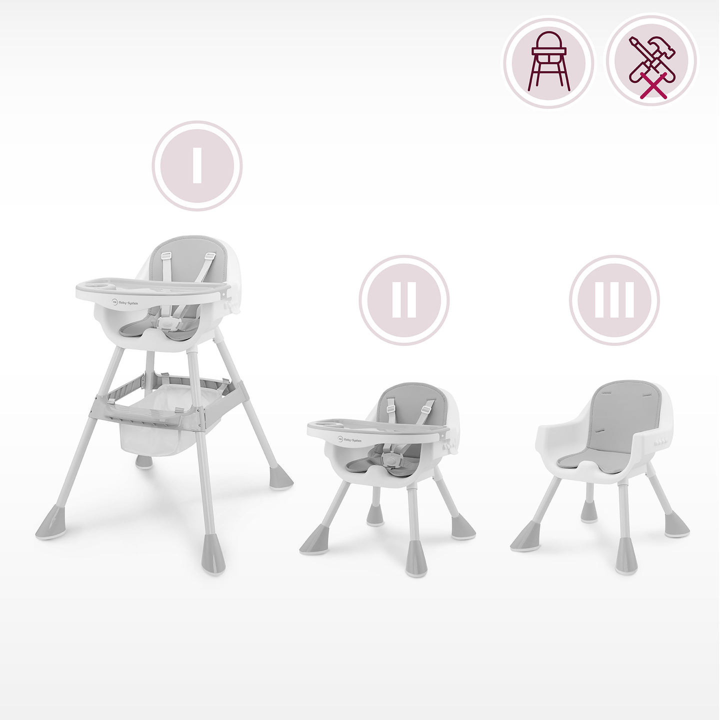 Moby-System Magnolia 2-v-1 nastavljiv otroški stolček - siv