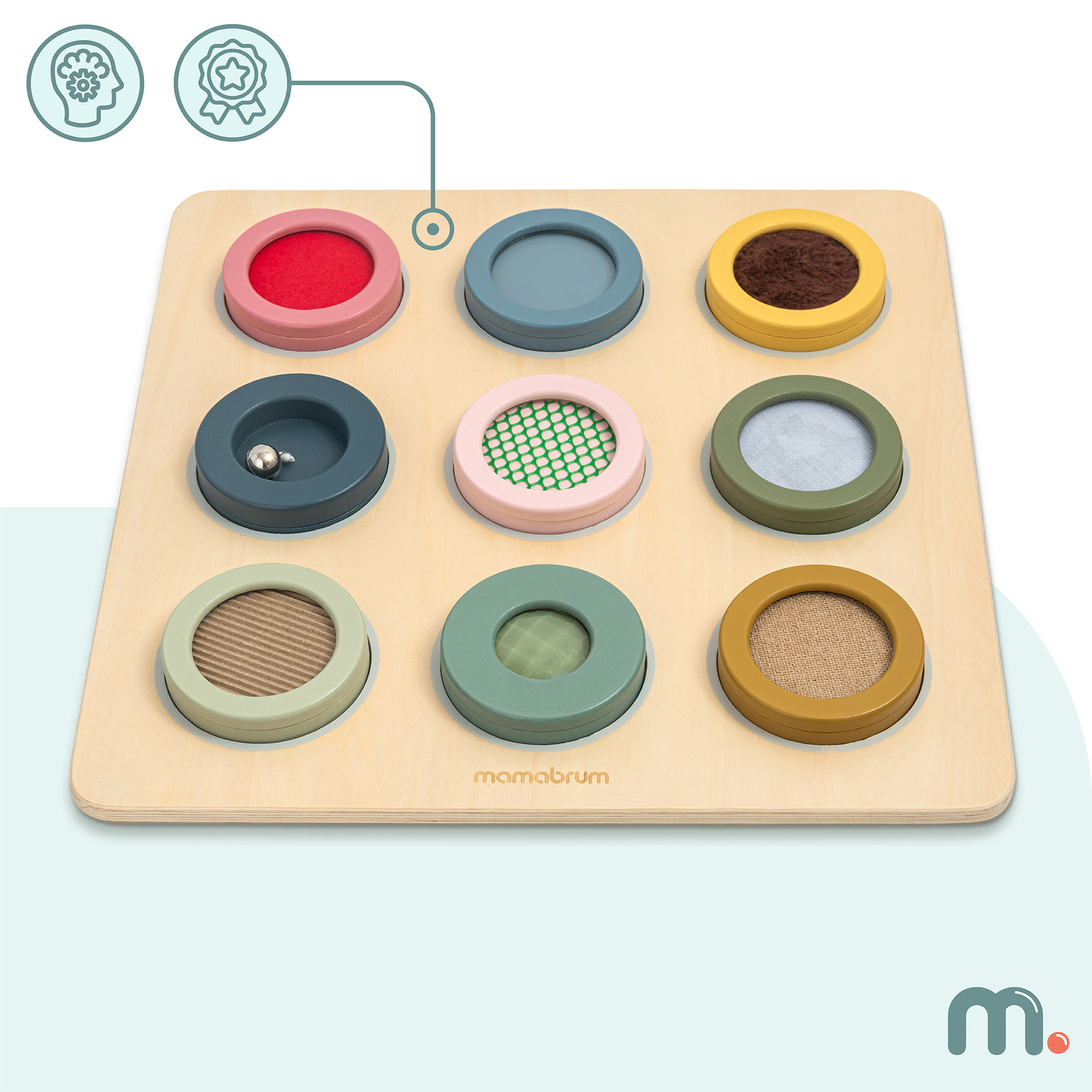 Lesena senzorična tabla Montessori – 9 tekstur za odkrivanje in razvoj dotika