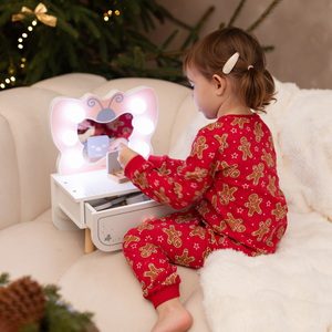 Lesena mini toaletna mizica z LED osvetlitvijo - Butterfly