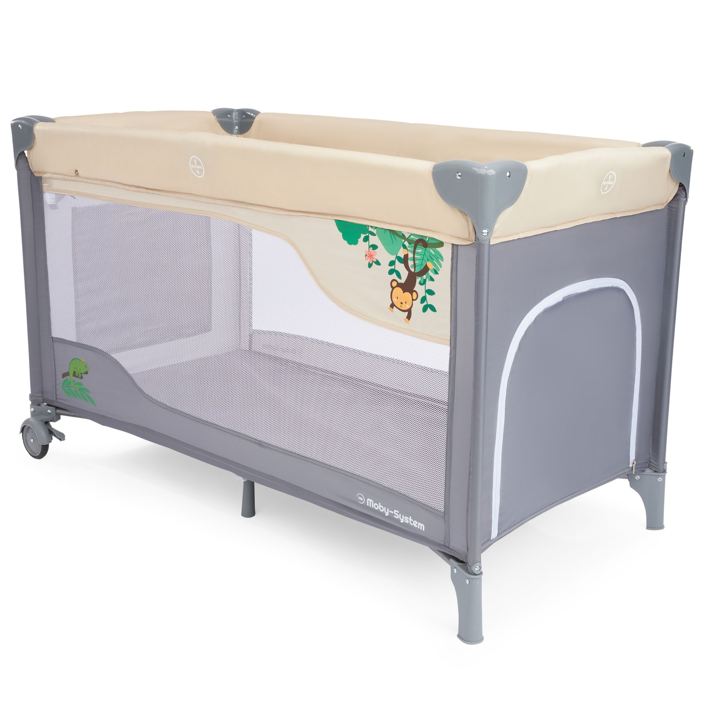 Potovalna posteljica 0 - 36 m s previjalno mizo + ograja Moby-System HUXLEY