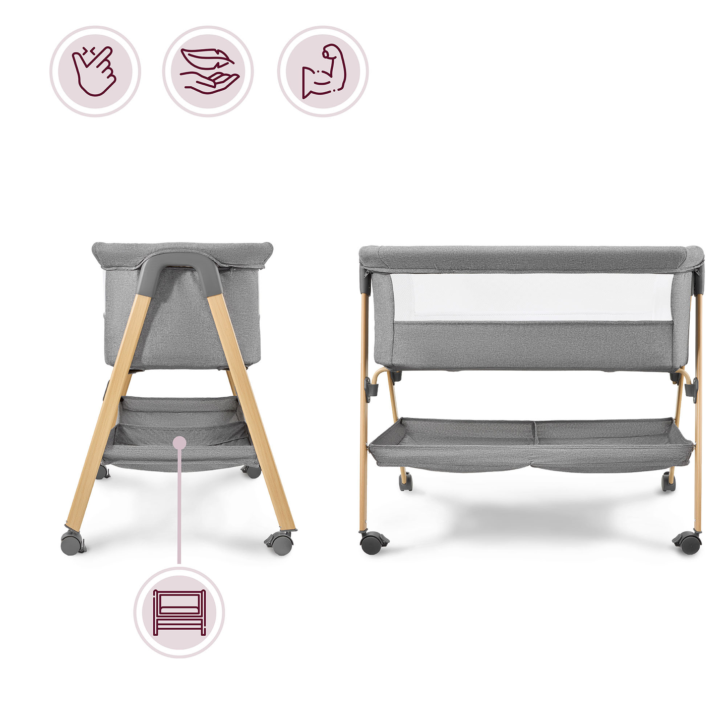 Otroška posteljica, samostoječa, potovalna posteljica, zibelka z vzmetnico - siva