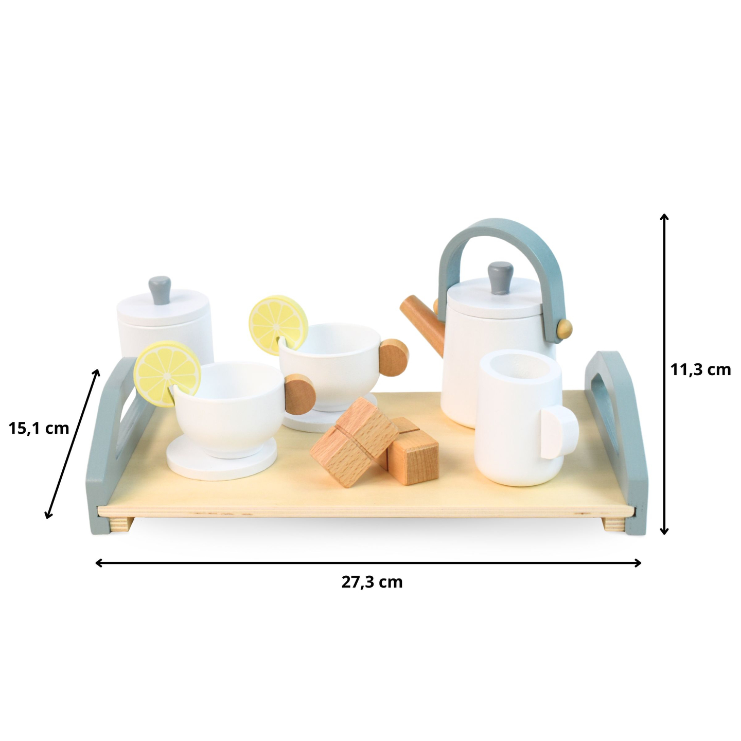 Velik lesen čajni set s pladnjem - 17 kosov