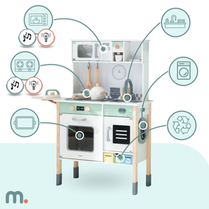 Interaktivna kuhinja s pralnim strojem, pomivalnim strojem in tablo