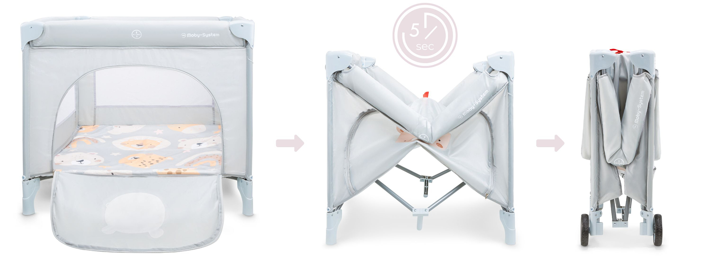 Zložljiva otroška posteljica z ležiščem in torbo za prenašanje - Medvedek