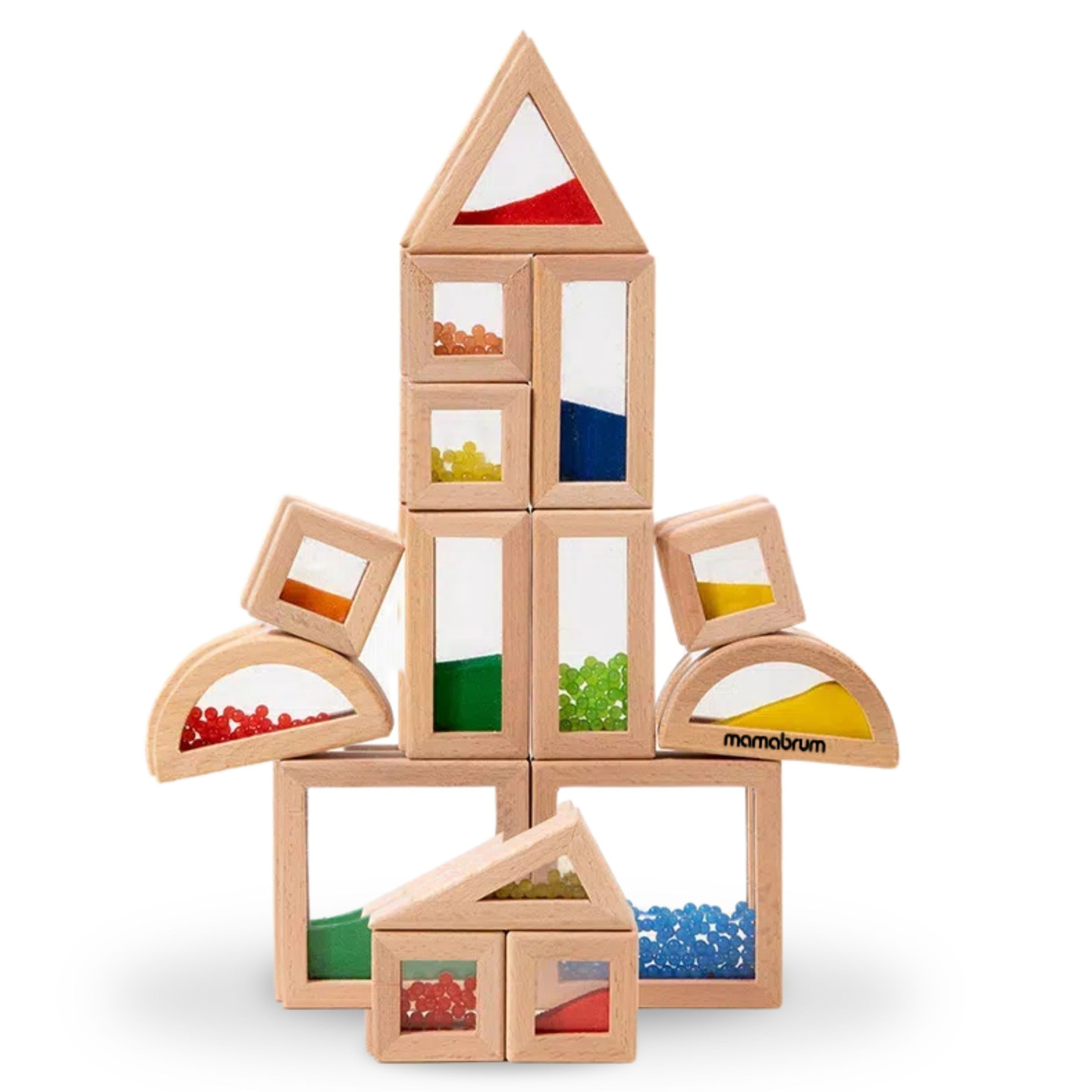 Komplet lesenih senzoričnih blokov z različnimi polnili - 15 kosov