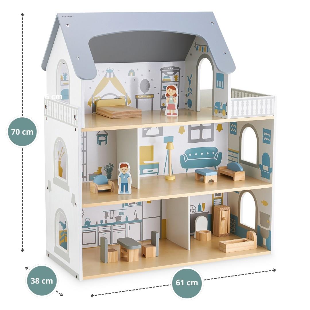 Bela lesena hišica za lutke s teraso in dodatki