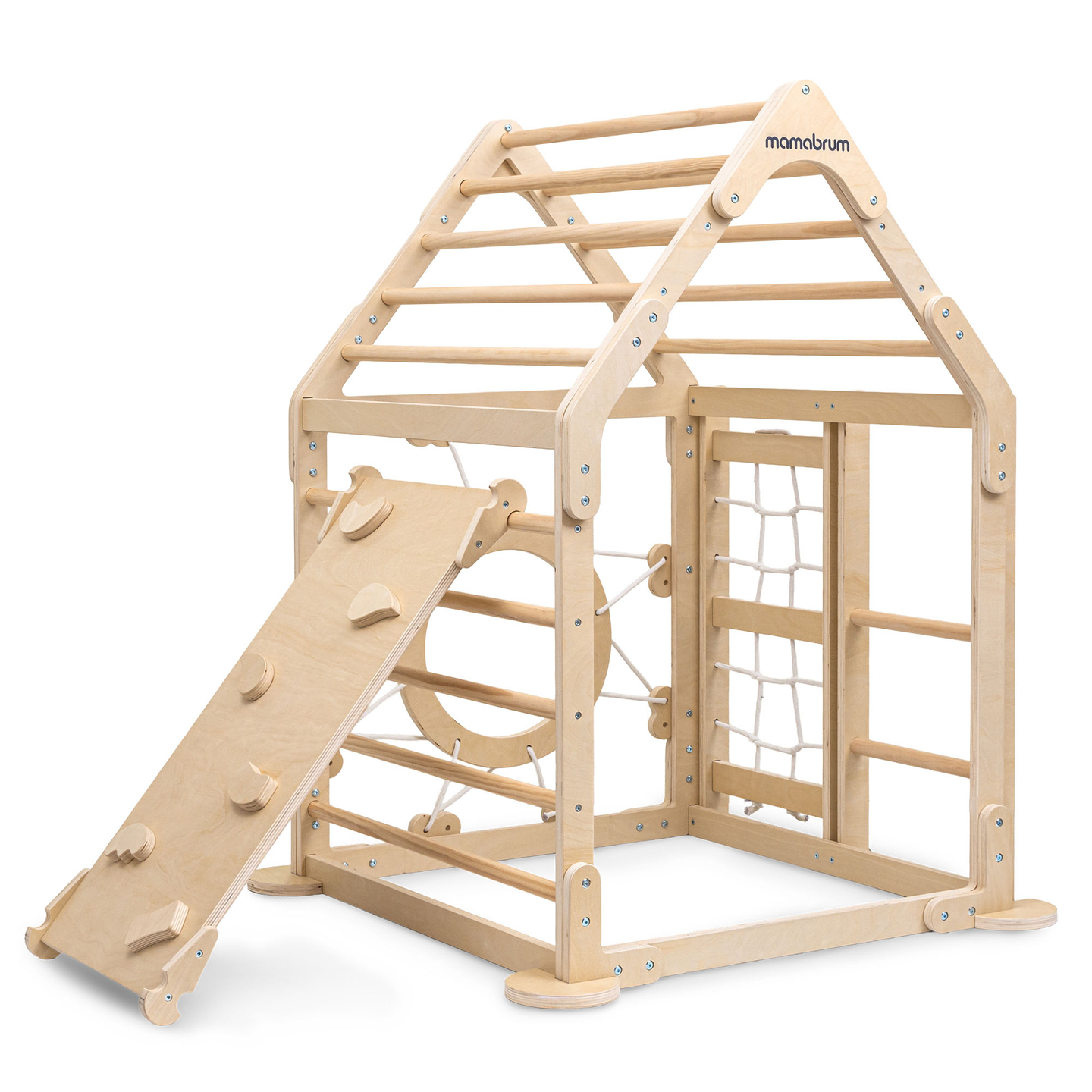 Leseno notranje igrišče za otroke - hišica z lestvami in toboganom