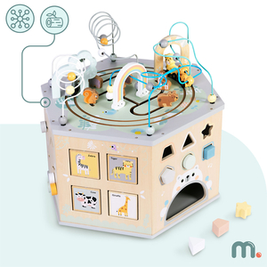 Velika lesena izobraževalna kocka - Montessori igrača z magnetnim vlakom in motornimi zankami