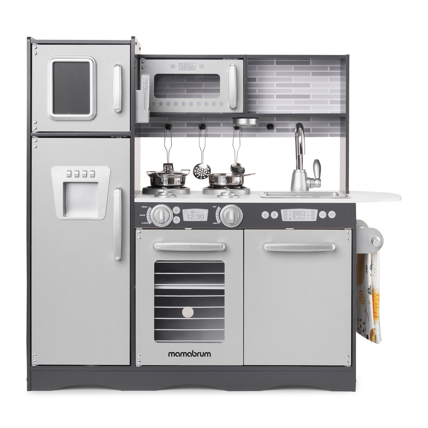 XXL lesena kuhinja z LED osvetlitvijo, predpasnikom in dodatki