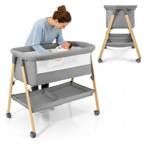 Otroška posteljica, samostoječa, potovalna posteljica, zibelka z vzmetnico - siva