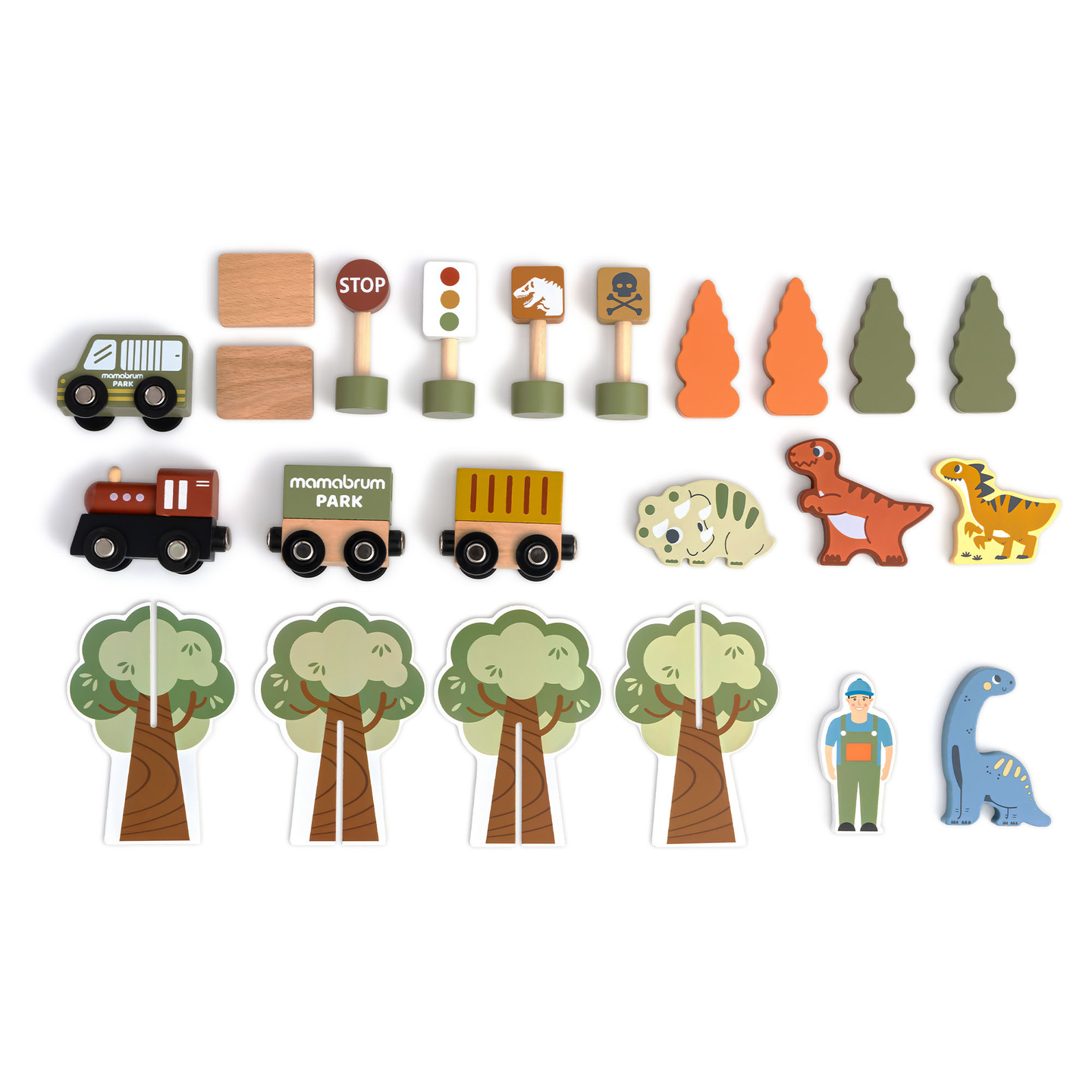 Lesen vlak Dino Park z nedrsečo podlogo - dinozavri, vlak, tiri, vulkan, zvonec