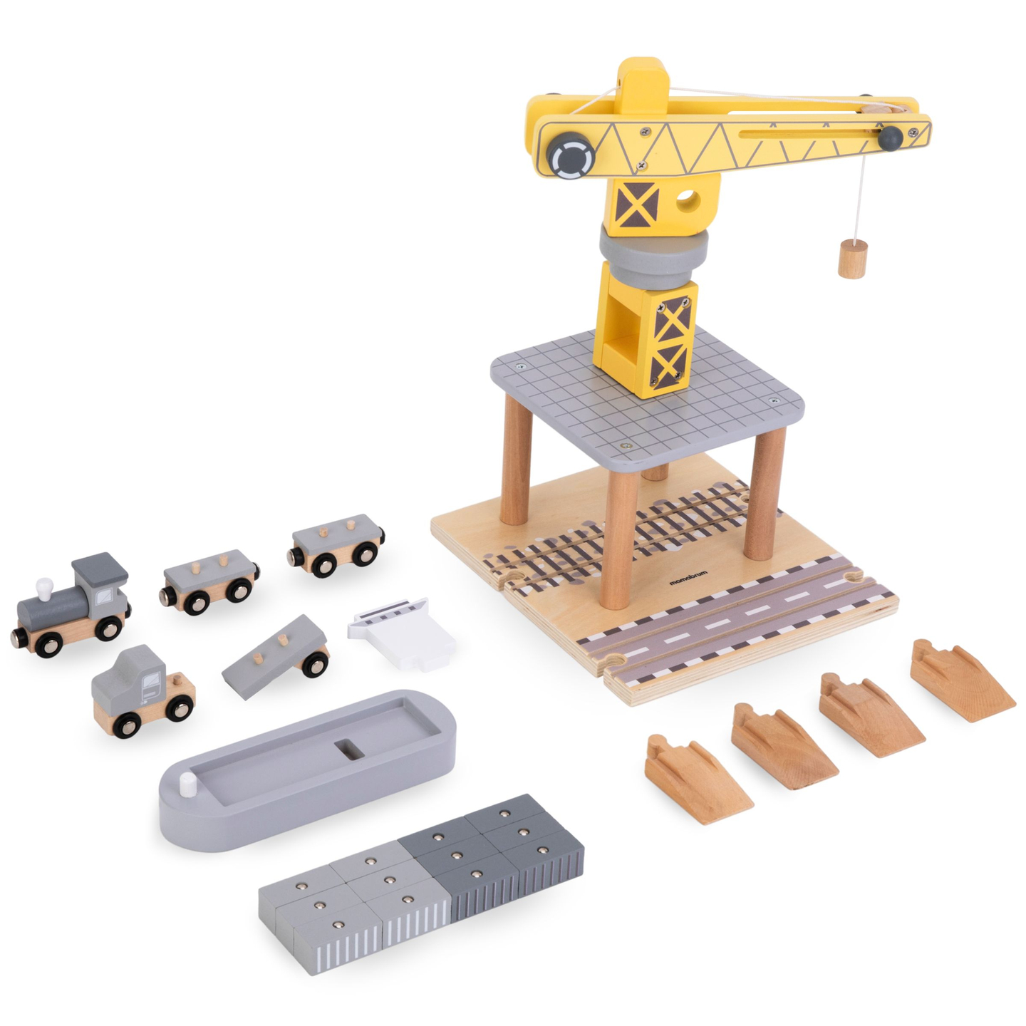 Mobilni pristaniški žerjav z magnetnim vitlom in dodatki - lesen komplet