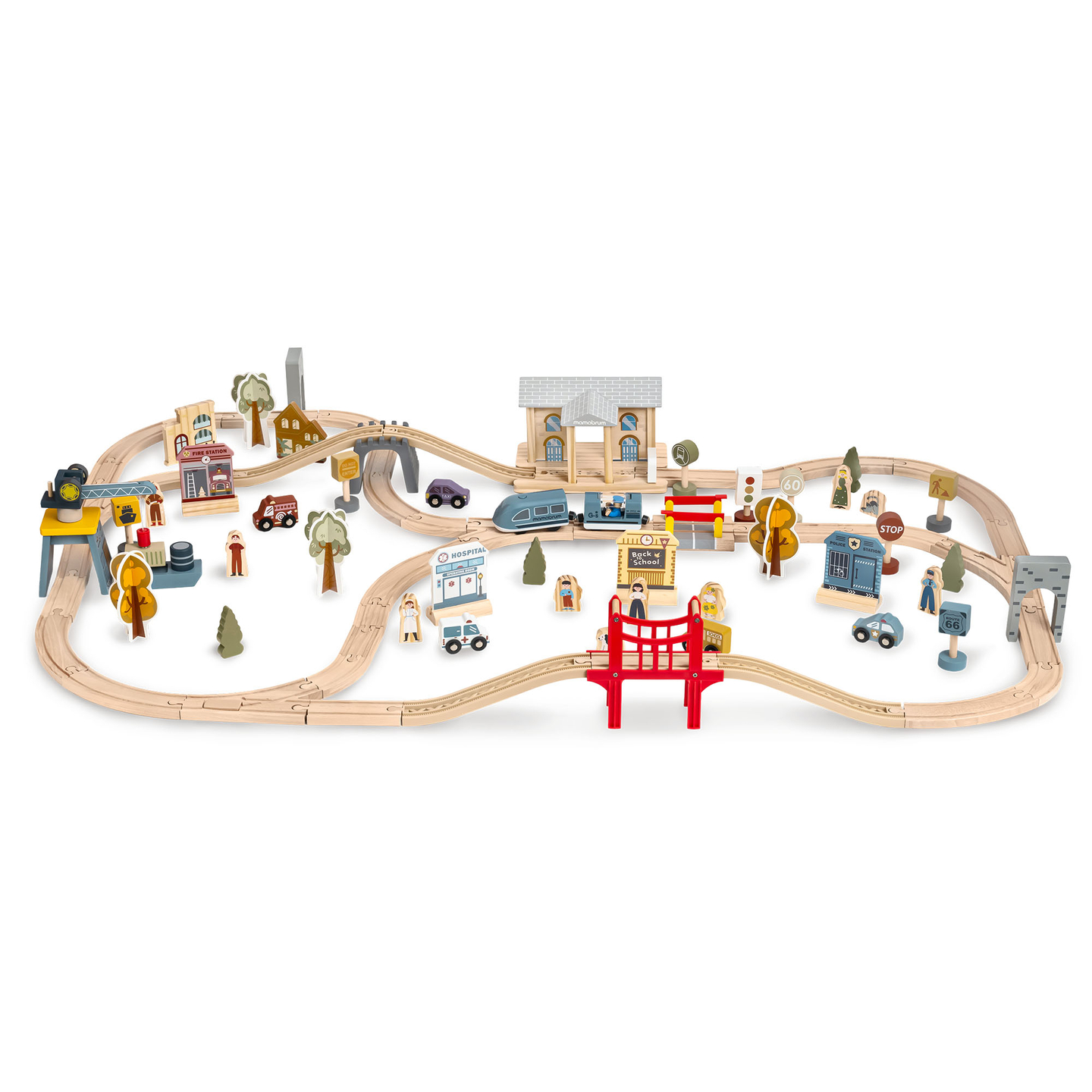 Lesena mestna železnica z električnim vlakom - premikajoči se žerjav, ladja, mostovi