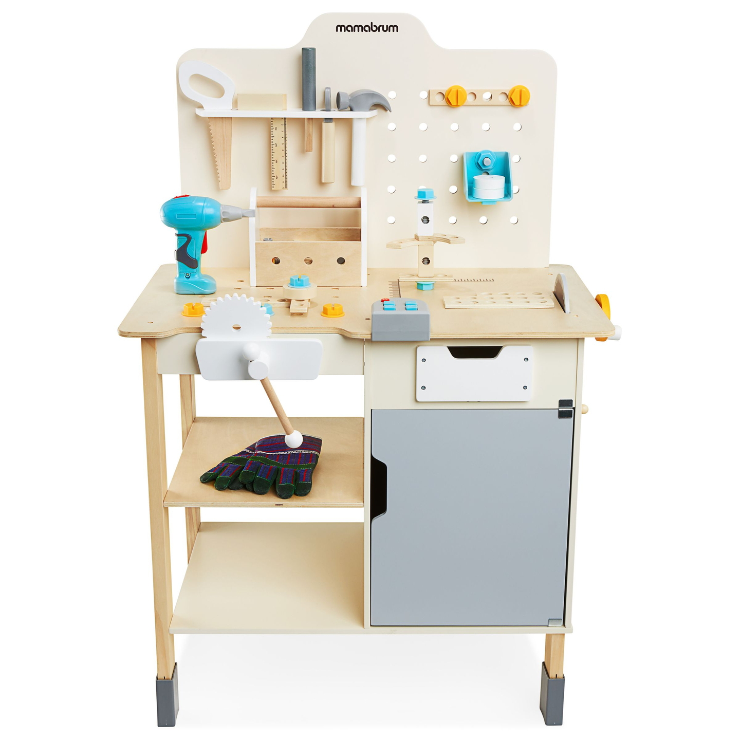 XXL Velika lesena delavnica z orodjem - set za domače mojstre, 74 elementov