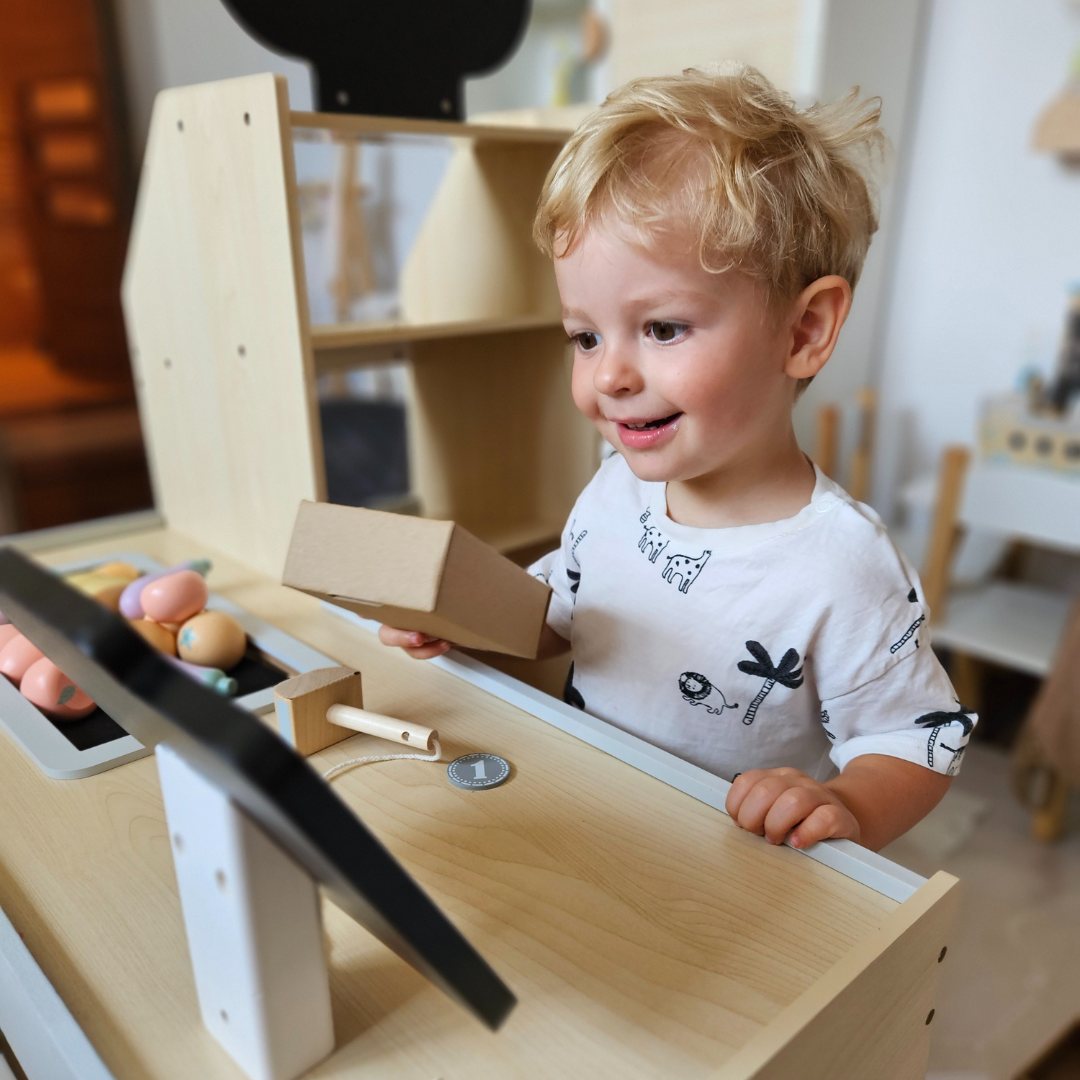 Lesena zelenjavna tržnica - velika XXL stojnica, trgovina z igralno blagajno