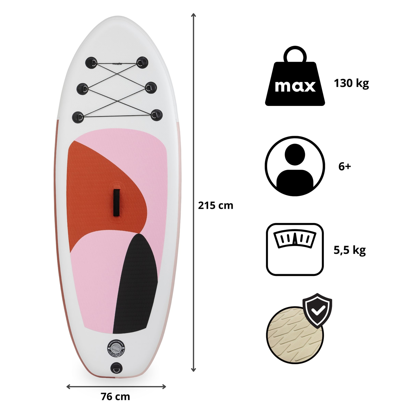 Napihljiva SUP deska za otroke Stand Up Paddle 215cm z veslom - HyperMotion WAVE BOOST PINK 215