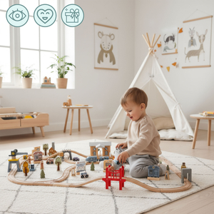 Lesena mestna železnica z električnim vlakom - premikajoči se žerjav, ladja, mostovi