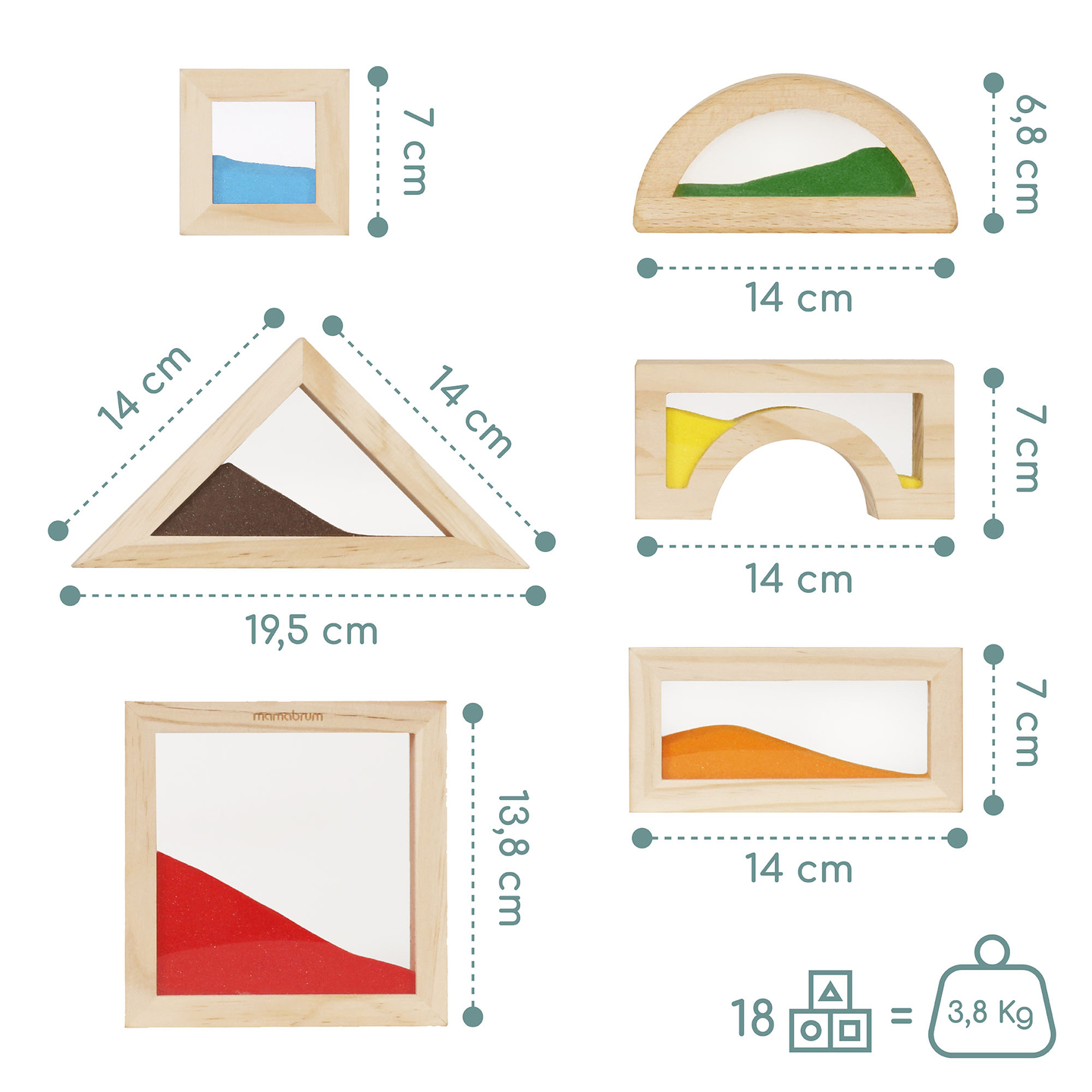 Leseni senzorični bloki - 18 kosov