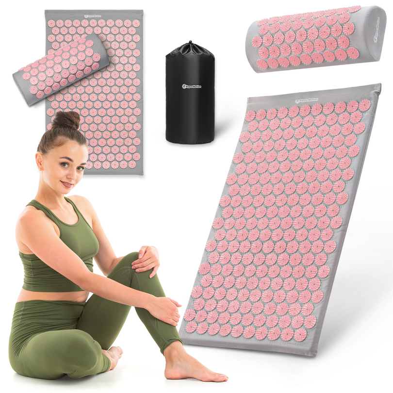 Akupresurna podloga z blazino in prevleko - 72 cm HyperMotion siva in roza