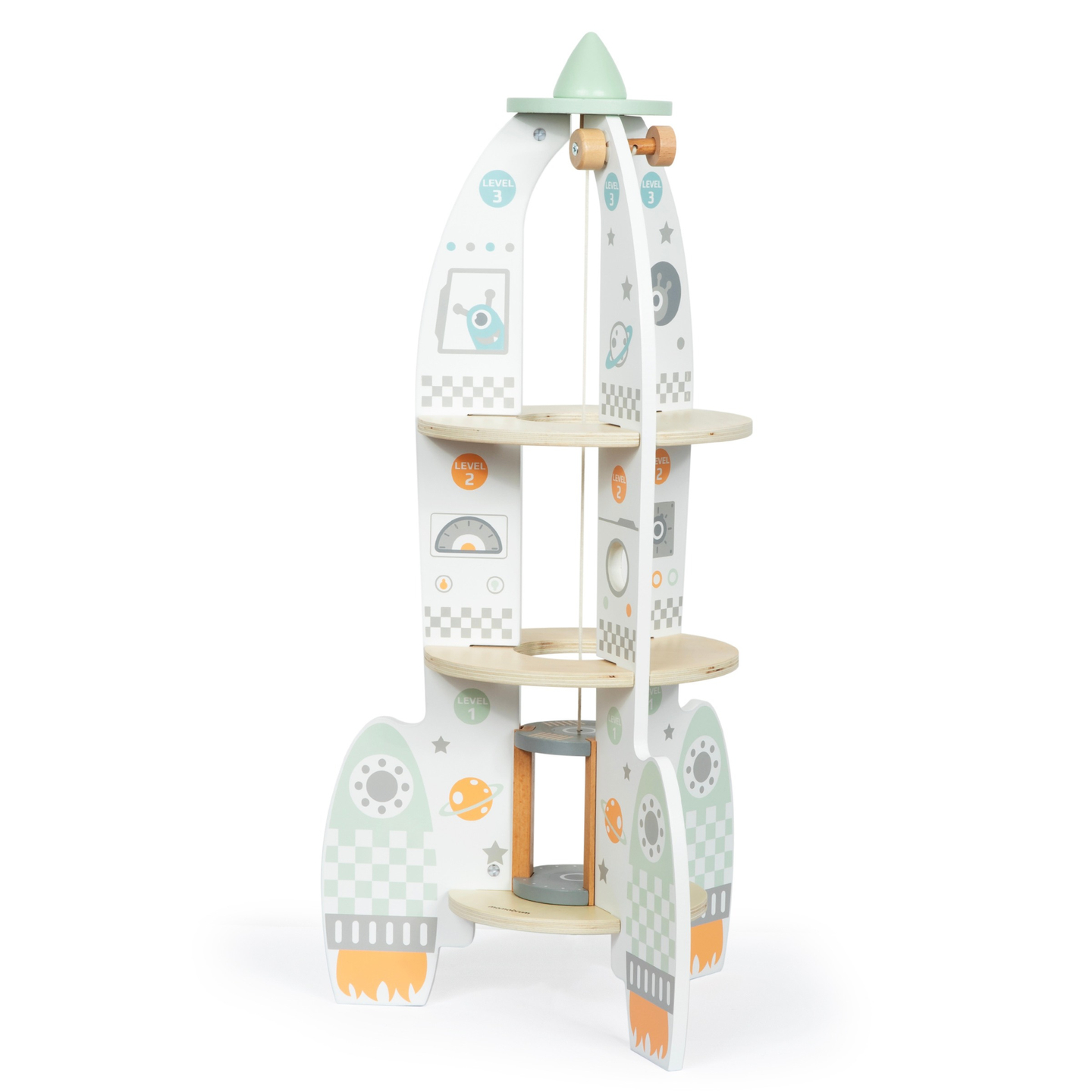 Velika lesena vesoljska raketa z dvigalom in dodatki - XXL