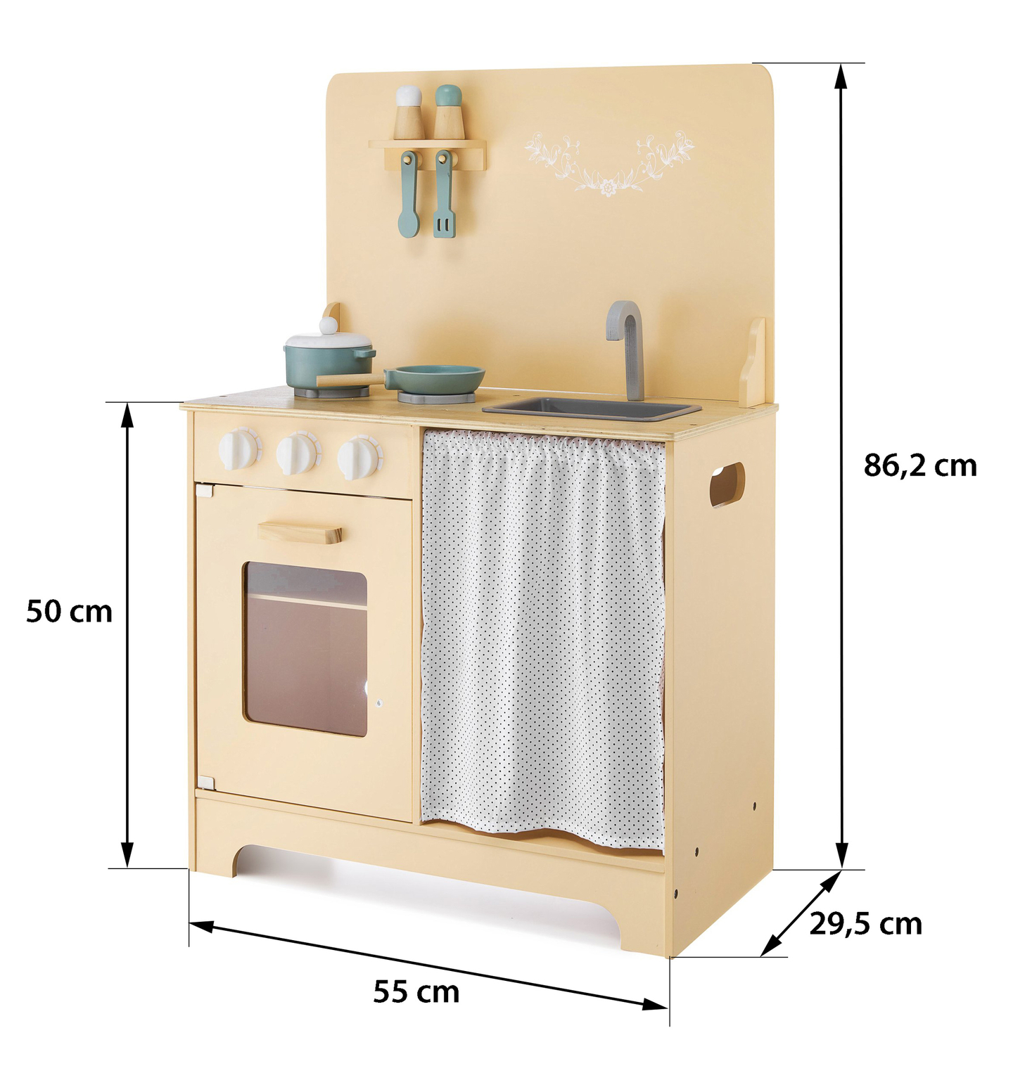 Lesena kuhinja s predpasnikom, dodatki in razsvetljavo LED