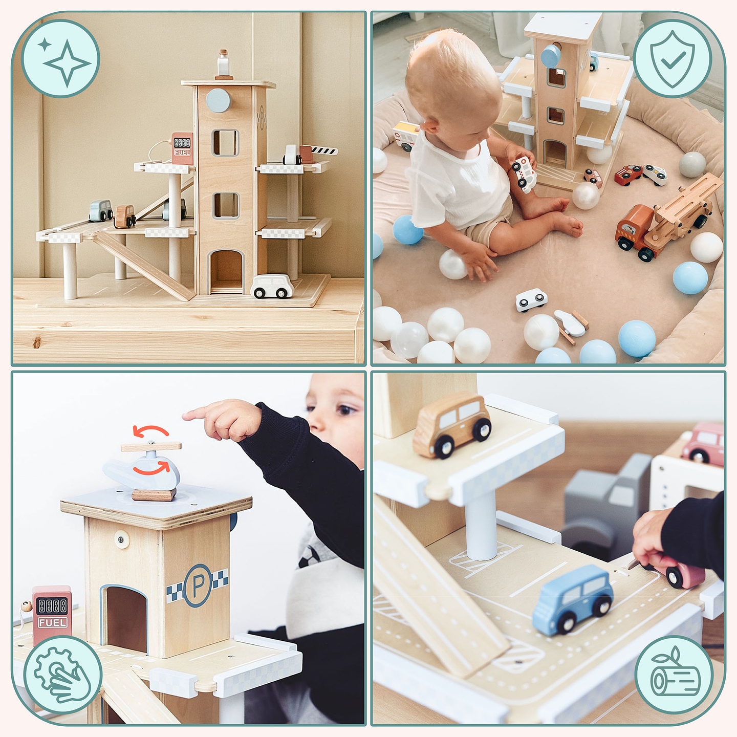 Leseno trinadstropno parkirišče z dvigalom - garaža za avtomobile in helikopter