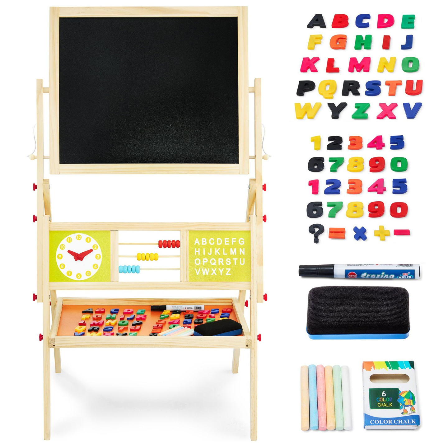 Velika izobraževalna dvostranska tabla: magnetna in kredna - tabla za brisanje na suho, lesena