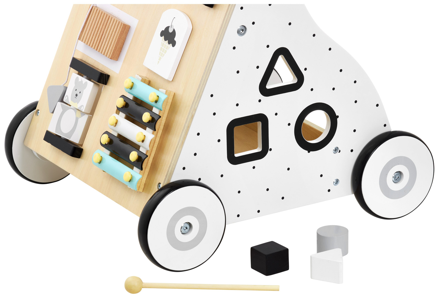 Lesena, izobraževalna otroška hojica / voziček - manipulativna tabla