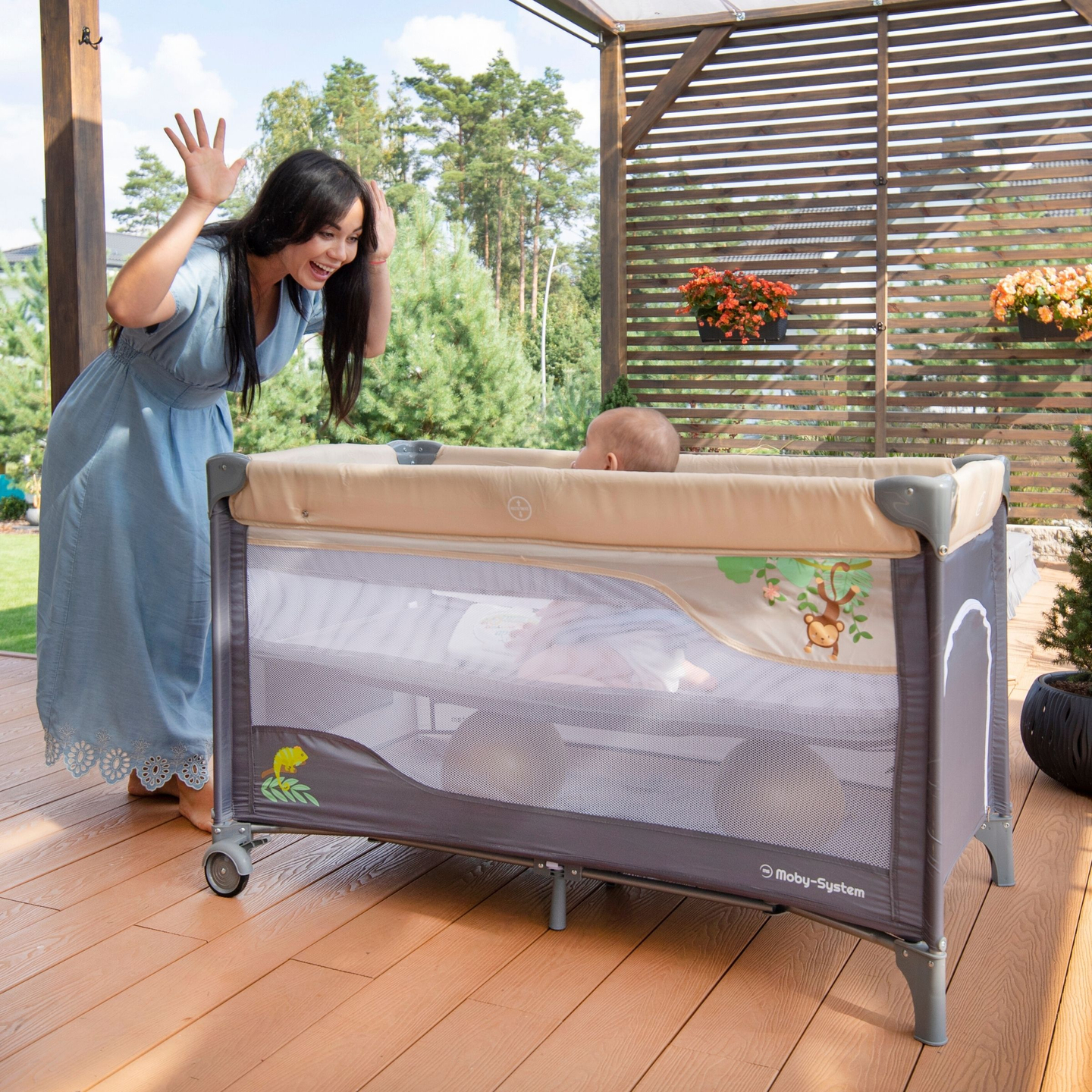 Potovalna posteljica 0 - 36 m s previjalno mizo + ograja Moby-System HUXLEY