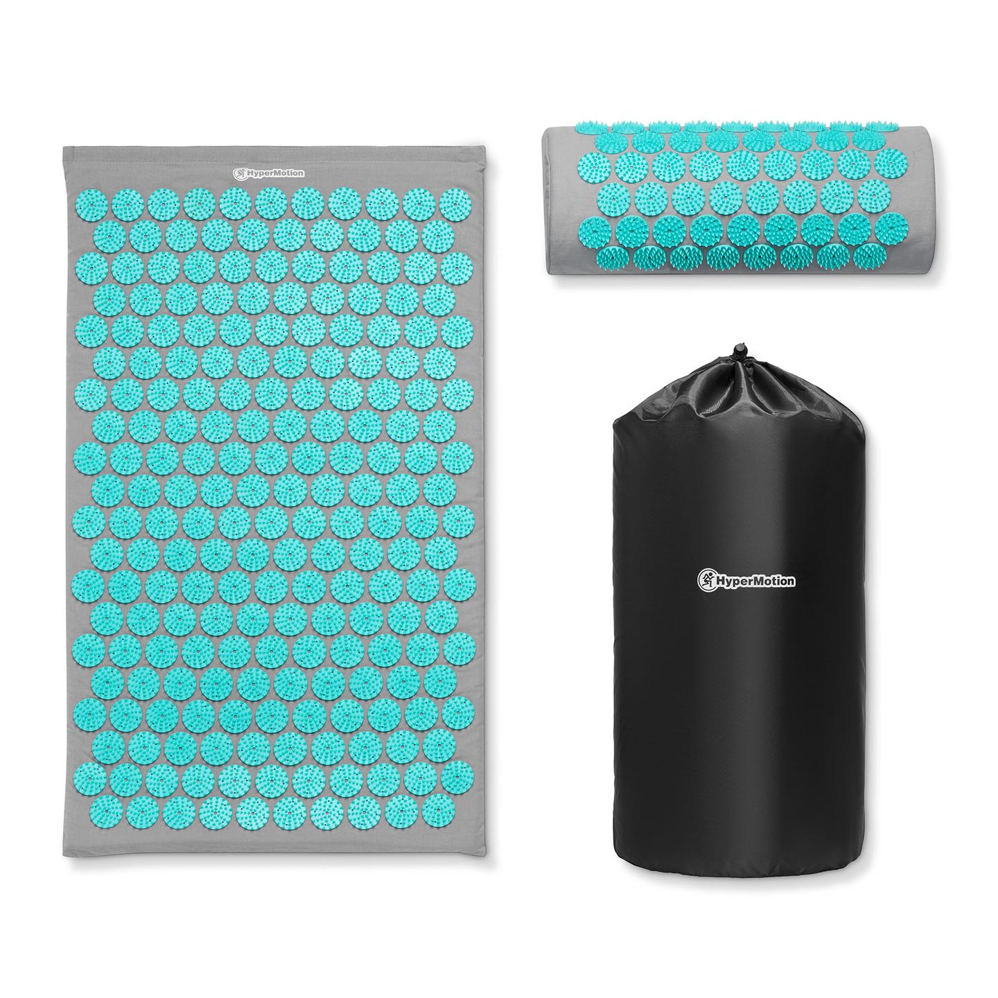 Akupresurna podloga z blazino in prevleko - 72 cm HyperMotion sivo-mint