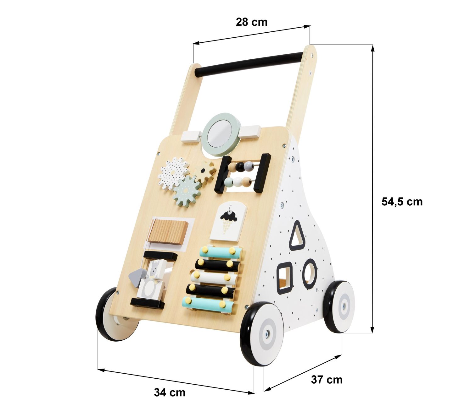 Lesena, izobraževalna otroška hojica / voziček - manipulativna tabla