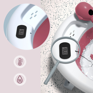 Zložljiva kopalna kad za dojenčke s termometrom, vložkom in stojalom - barva umazano roza