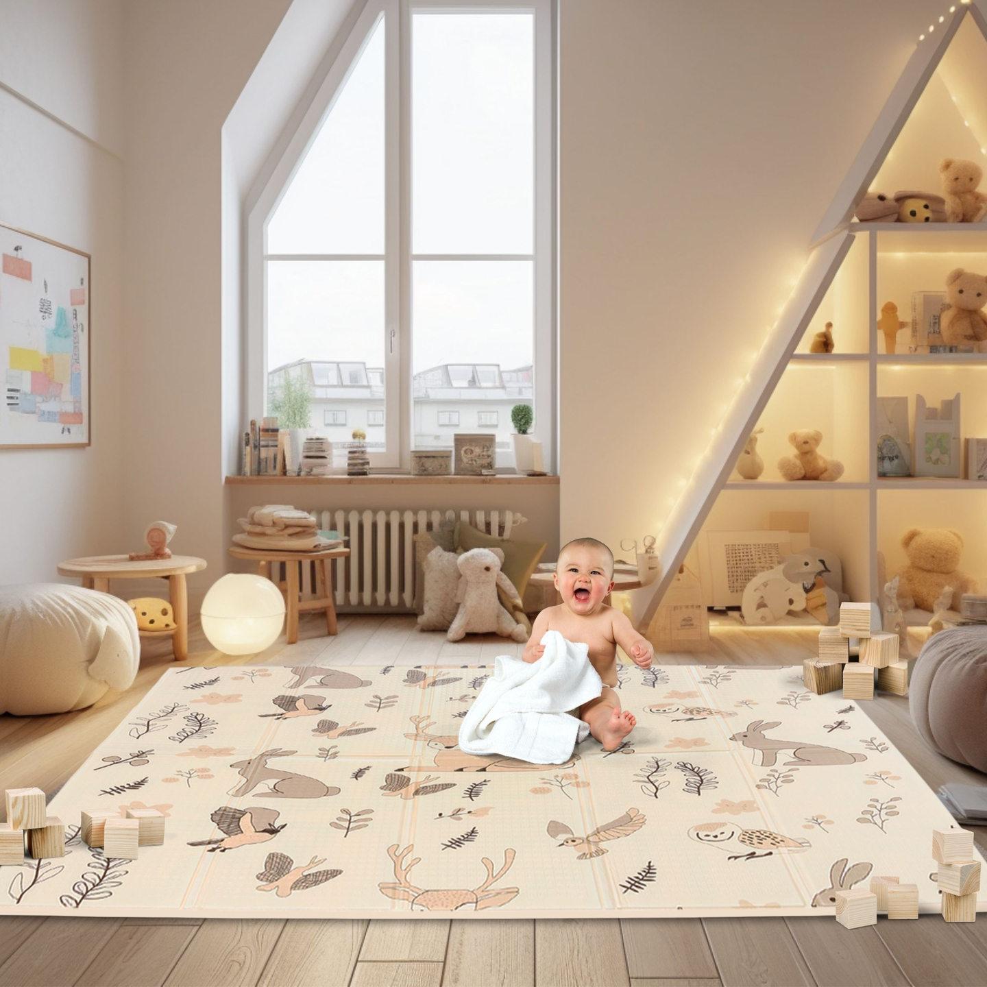 Dvostransko zložljiva penasta podloga 180 x 120 x 1 cm - Magic Forest/Autumn Streets - boho