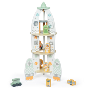 Velika lesena vesoljska raketa z dvigalom in dodatki - XXL