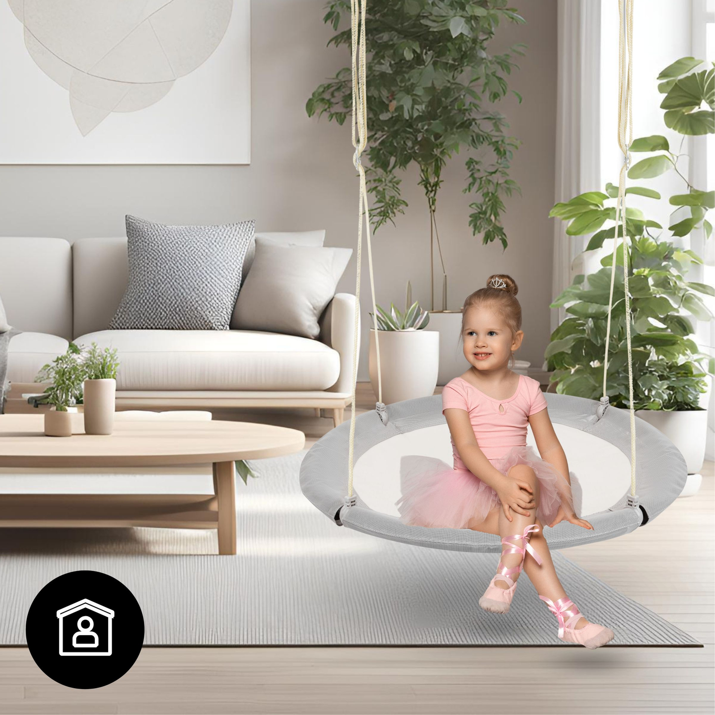 Gugalnica štorkljino gnezdo HyperMotion - premer 100 cm, siva barva