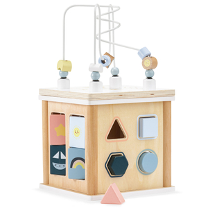 Lesena izobraževalna kocka s prepletanjem - sortirnik oblik