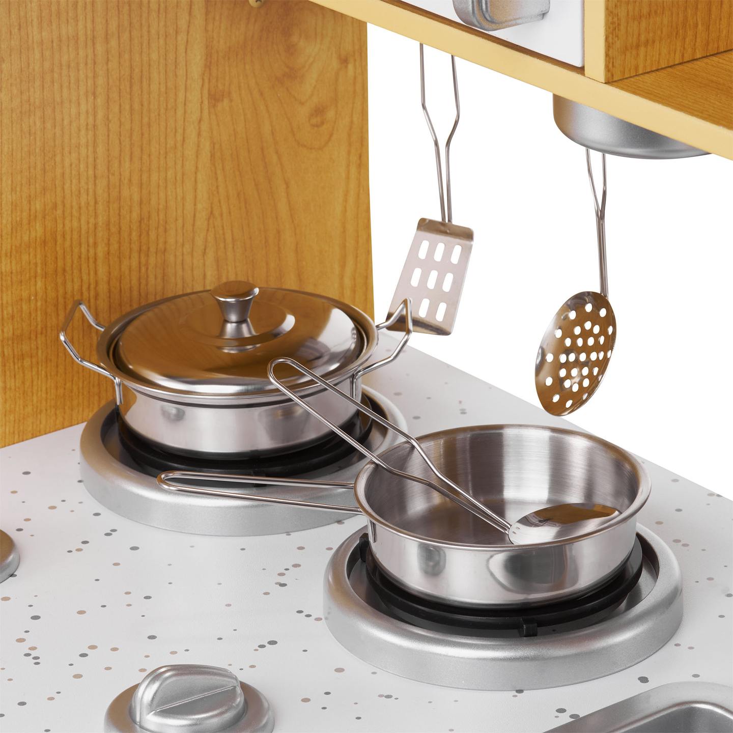 XXL lesena kuhinja z LED osvetlitvijo, predpasnikom in dodatki