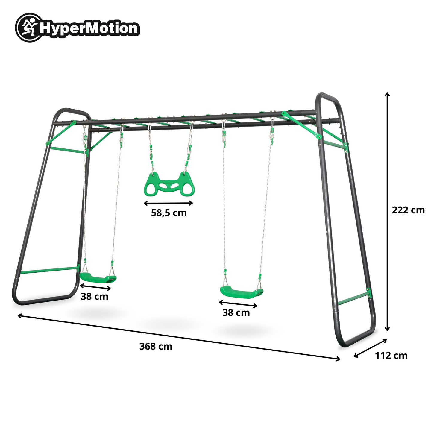 XXL jeklena vrtna gugalnica - 2 sedeža, lestev, gimnastični trapez