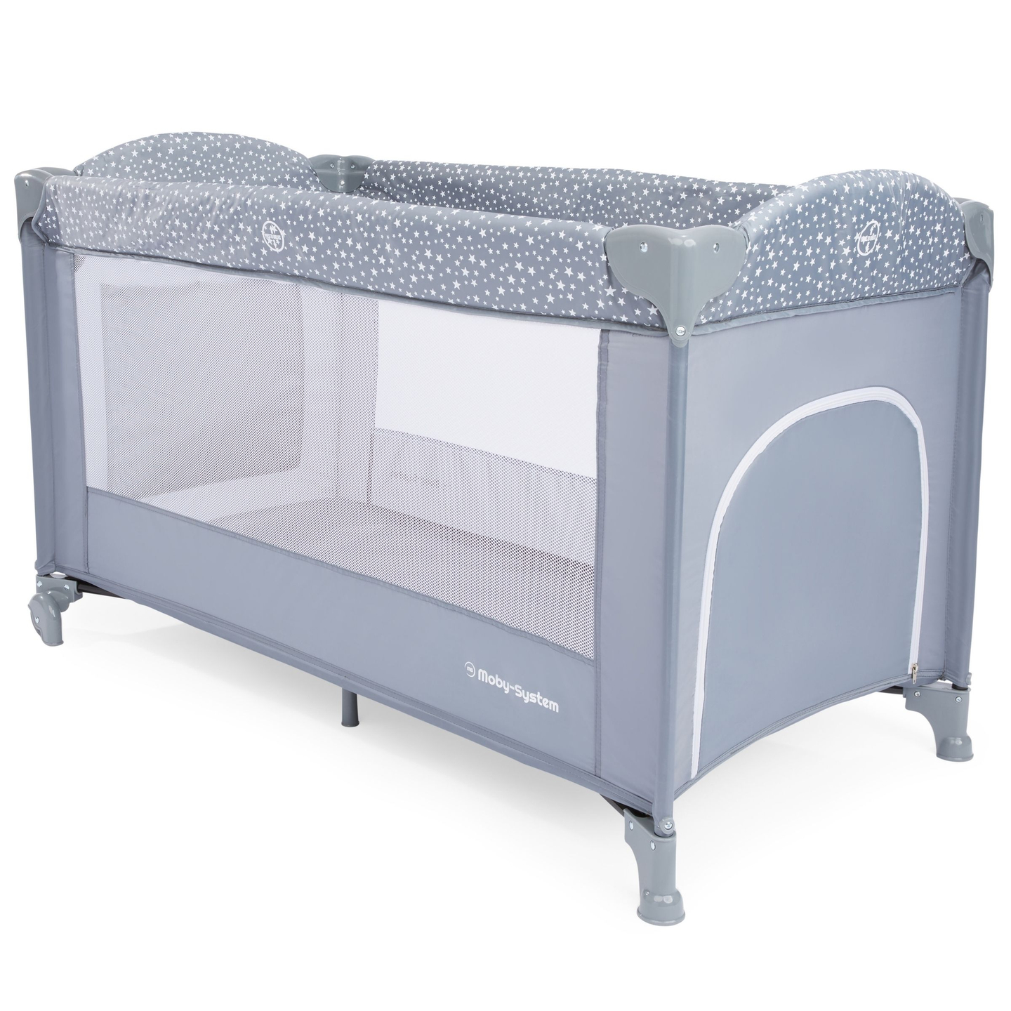 Potovalna posteljica/stajica 2 nivoja s previjalno mizo, streho in vzmetnico Happy Traveler BASIC PLUS - siva