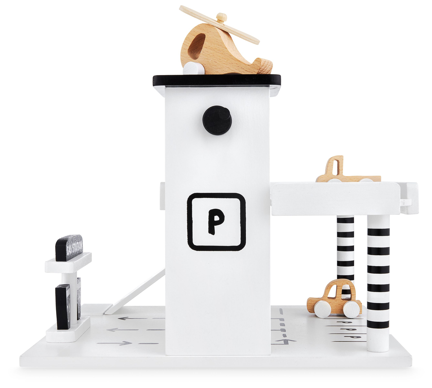 Lesena garaža - večnadstropno parkirišče - avtomobili, dvigalo, helikopter