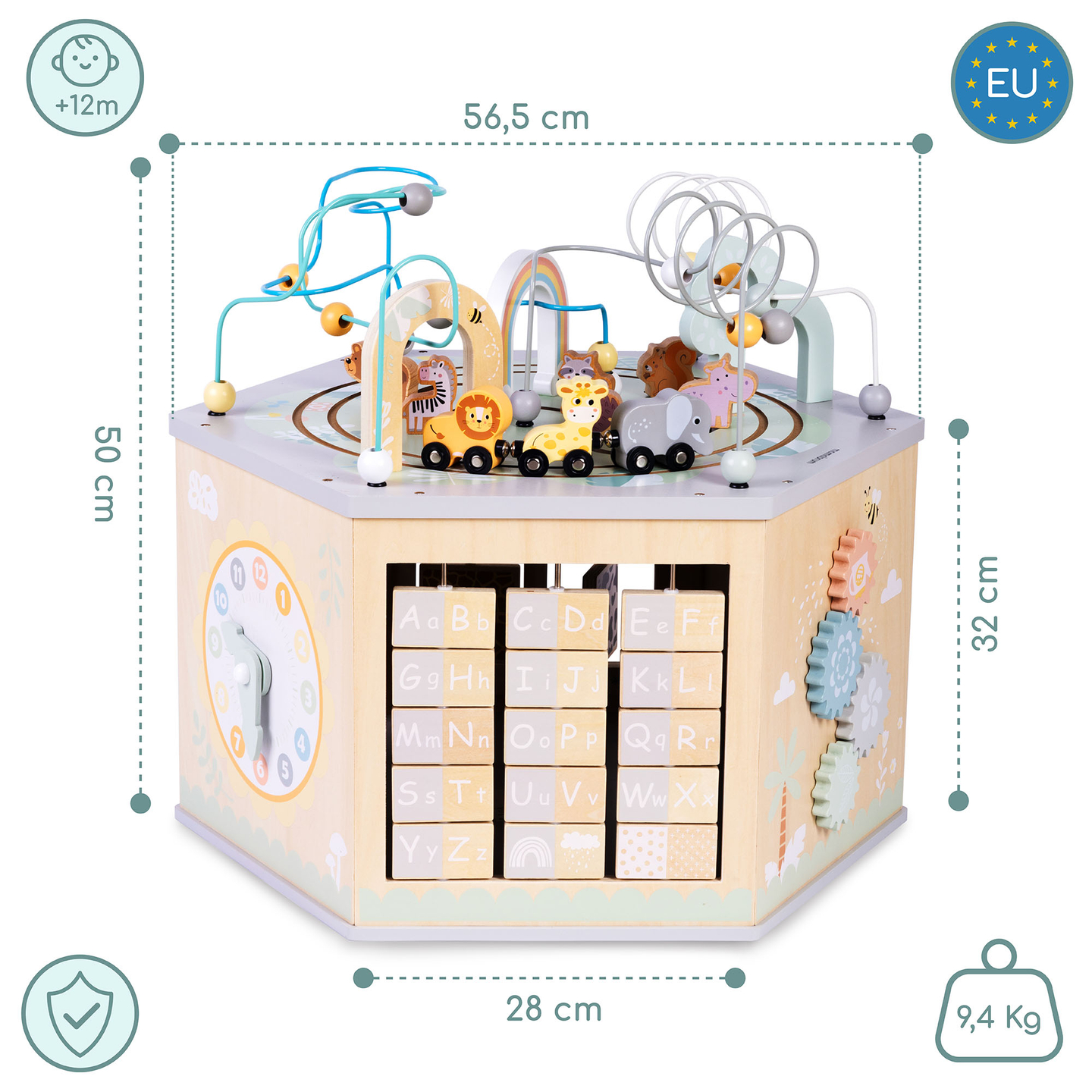 Velika lesena izobraževalna kocka - Montessori igrača z magnetnim vlakom in motornimi zankami