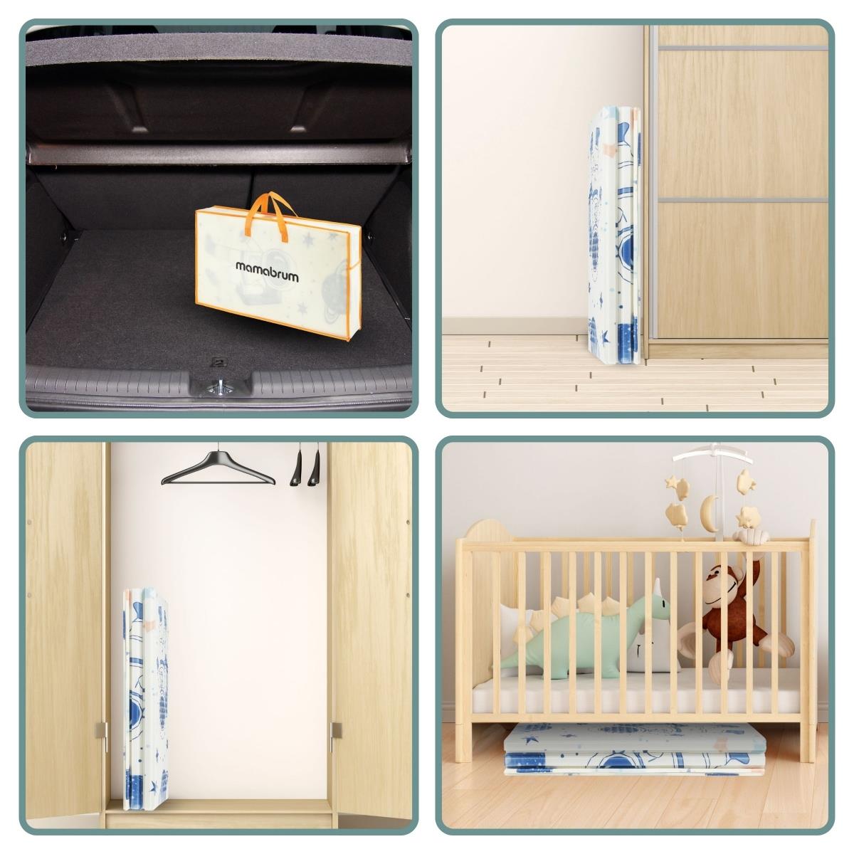 Dvostranska zložljiva podloga iz pene 180 x 120 x 1cm - Kozmos/geometrični trikotniki