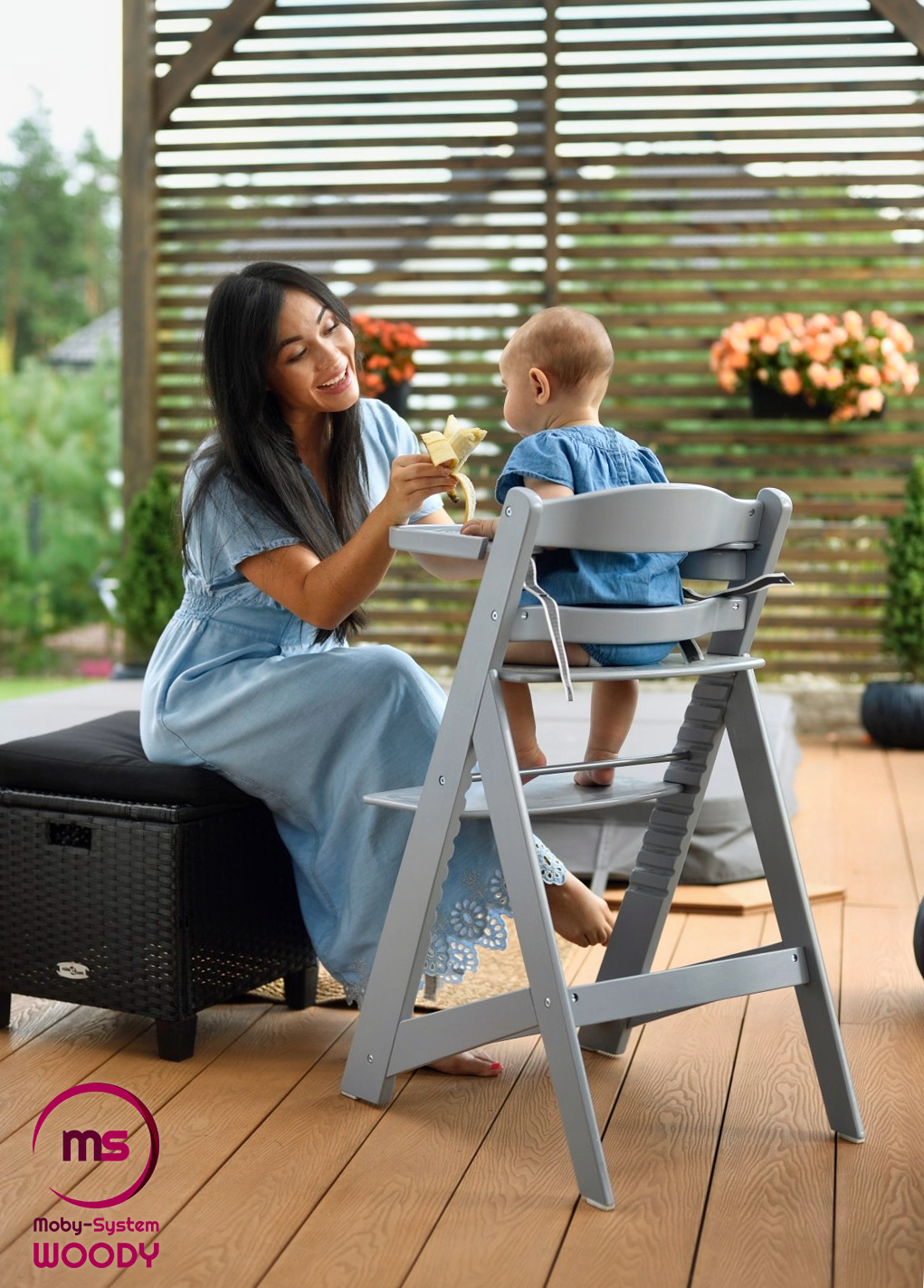 Lesen stol za hranjenje Moby-System WOODY - siva barva