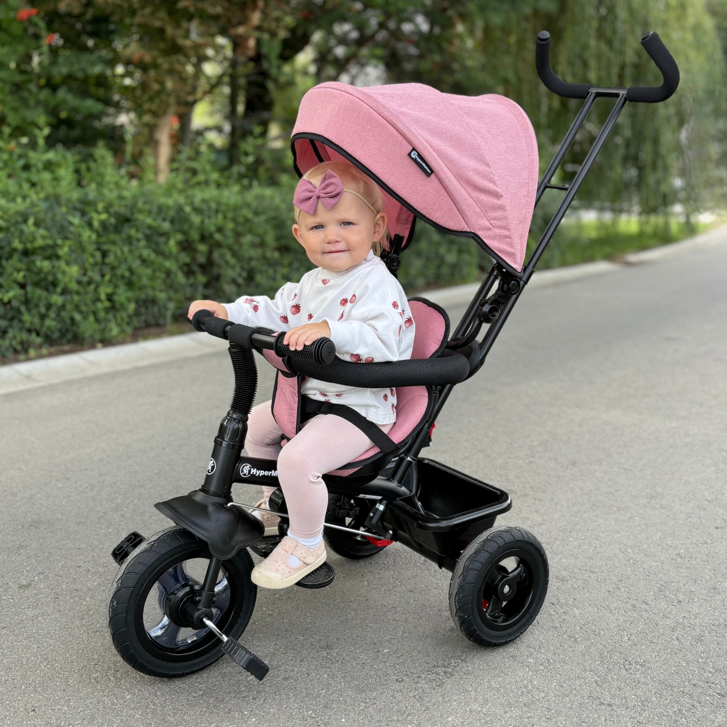 Tricikel za otroke od 1 do 4 let - TOBI FREY - roza barva - vrtljiv - kolesa s črpalko + tlačilka