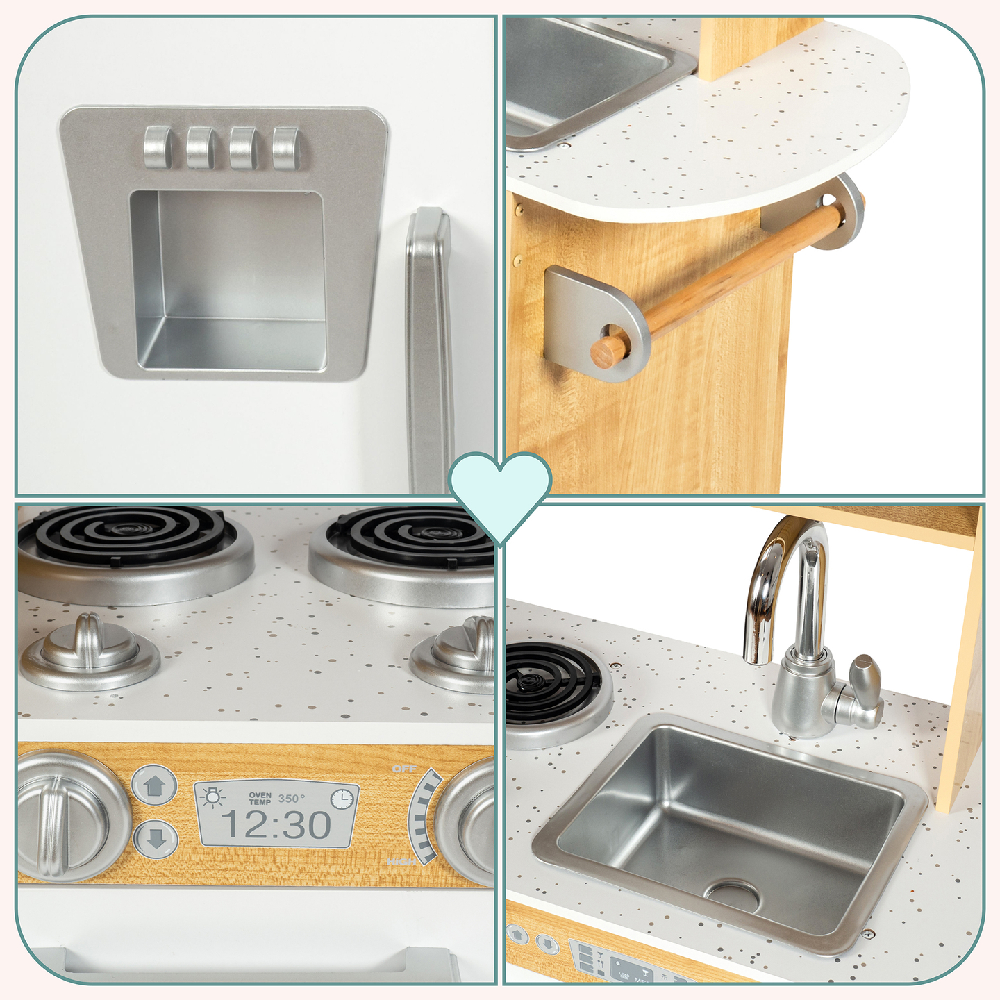 XXL lesena kuhinja z LED osvetlitvijo, predpasnikom in dodatki