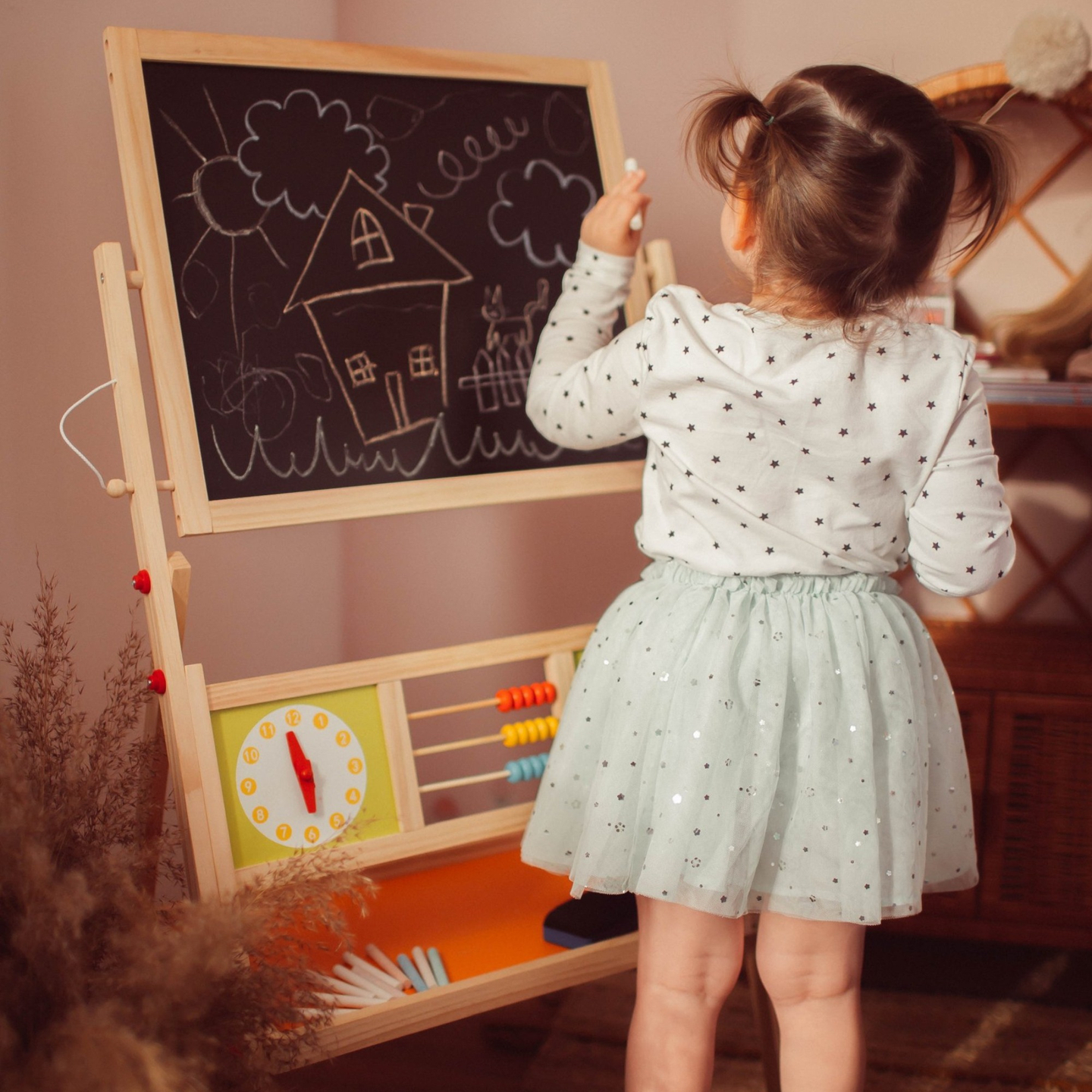 Velika izobraževalna dvostranska tabla: magnetna in kredna - tabla za brisanje na suho, lesena